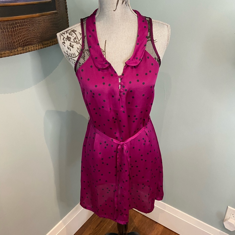 Peter Pan Collar Dress with Polka Dots and Mesh, S - Picture 2 of 12